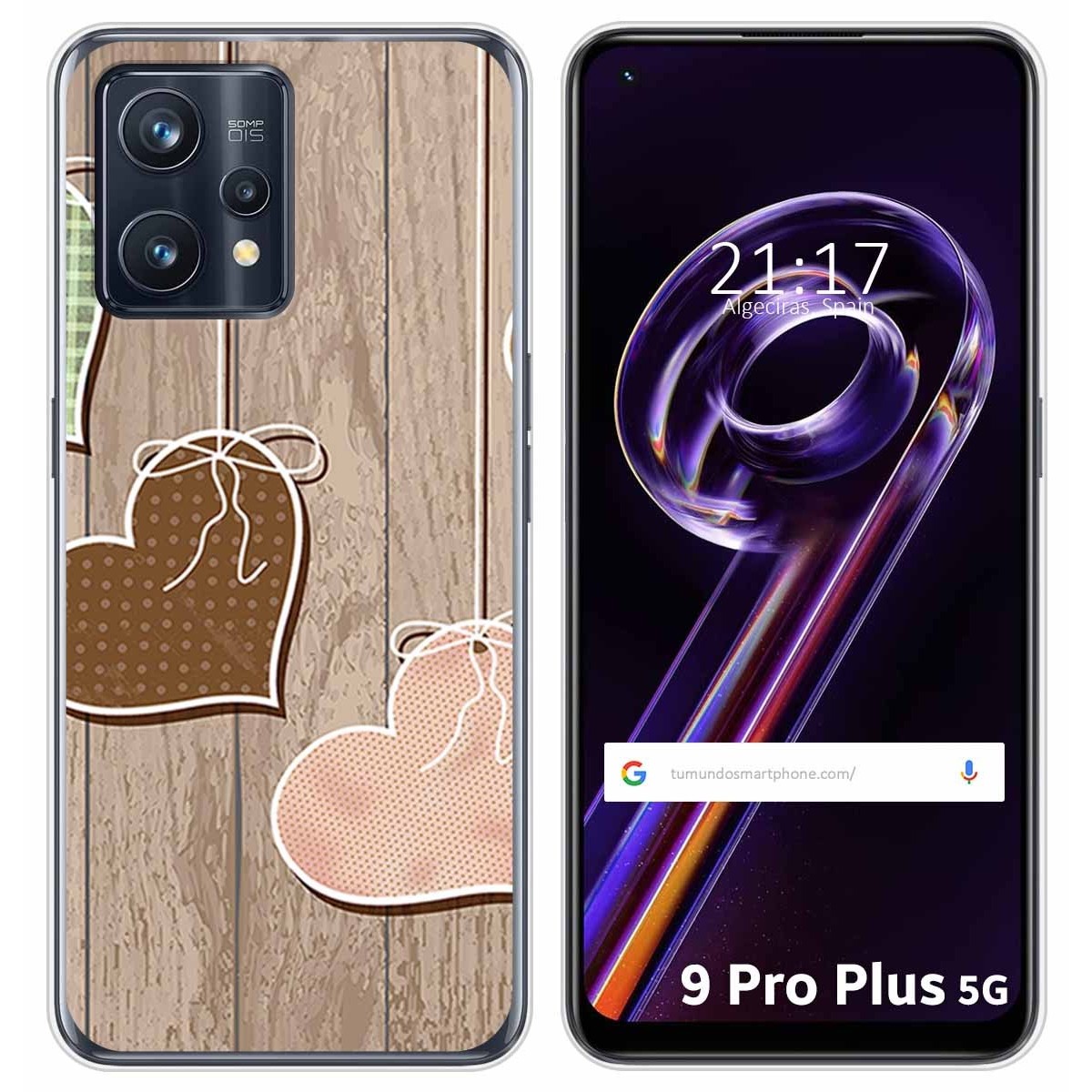 Funda Silicona para Realme 9 Pro Plus 5G diseño Corazones Madera Dibujos