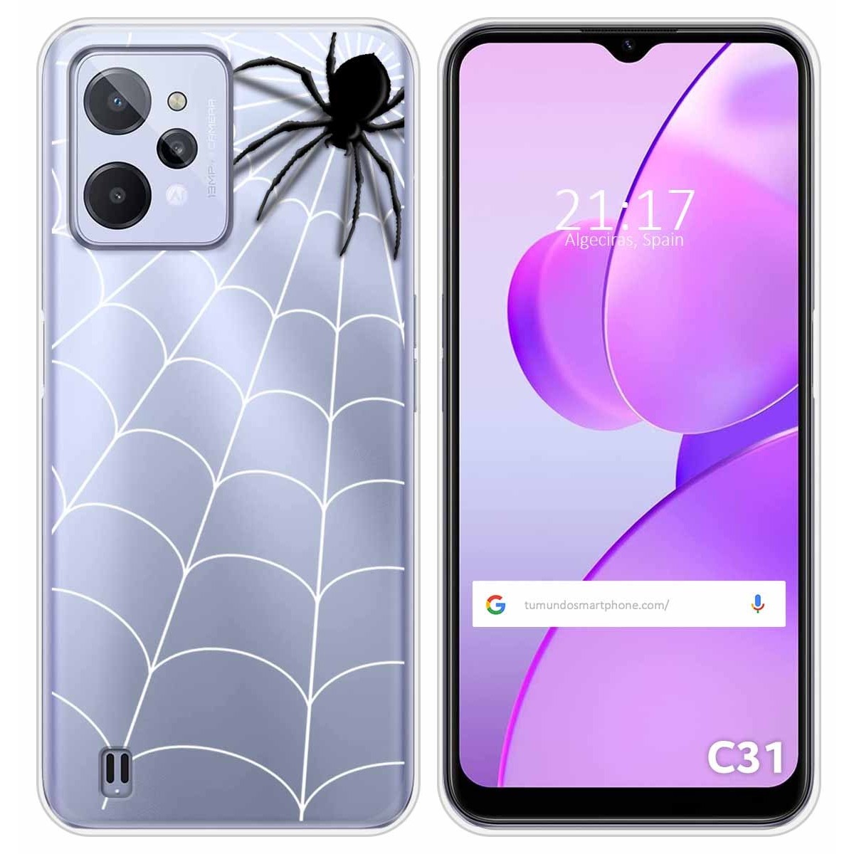 Funda Silicona Transparente para Realme C31 diseño Araña Dibujos