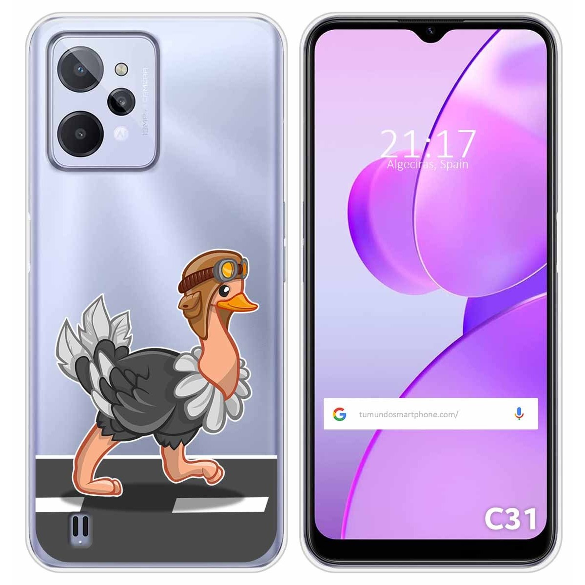 Funda Silicona Transparente para Realme C31 diseño Avestruz Dibujos
