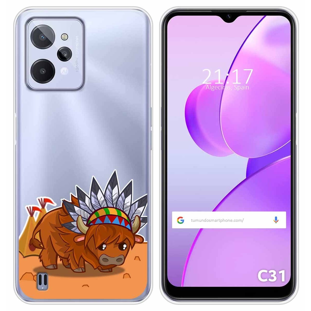 Funda Silicona Transparente para Realme C31 diseño Bufalo Dibujos
