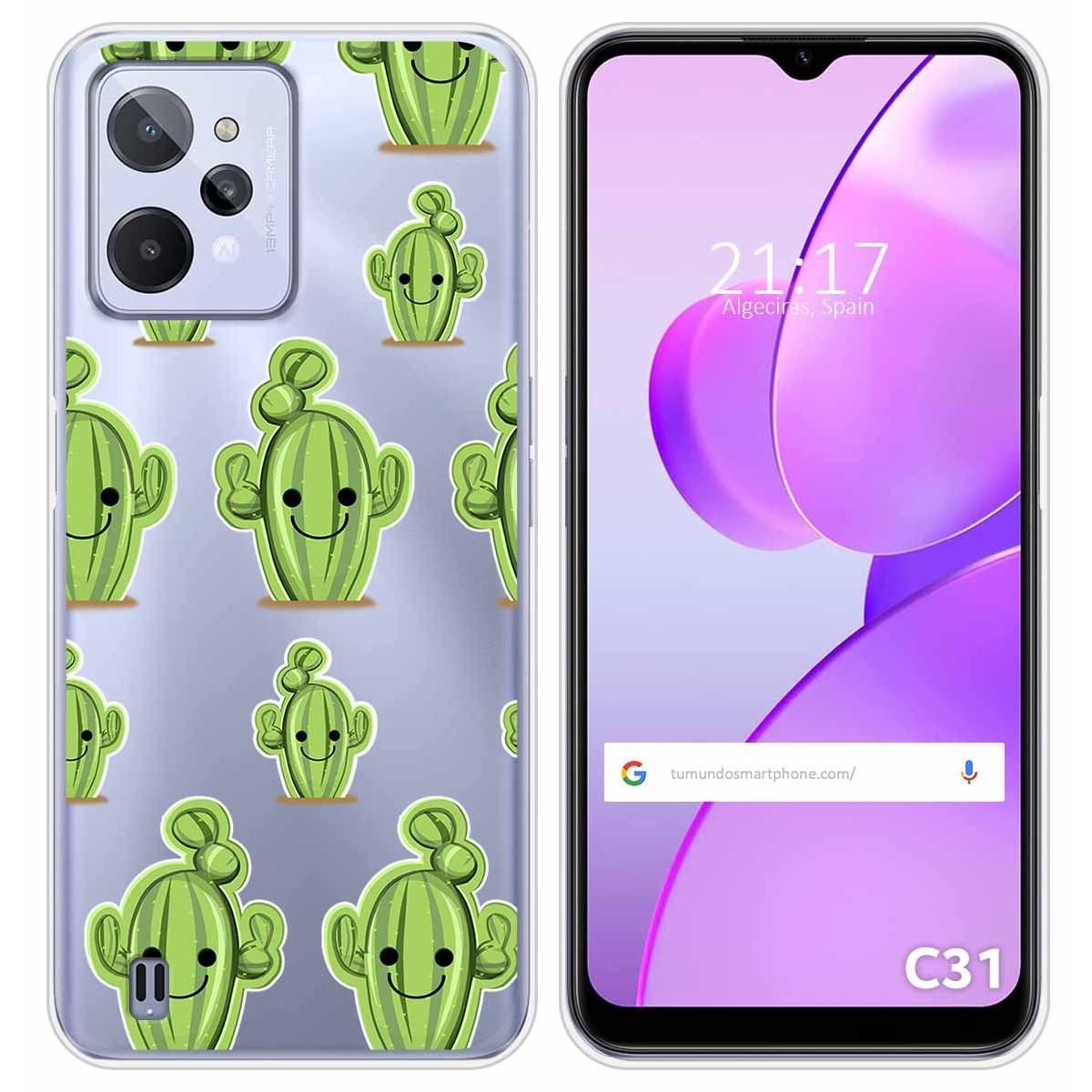 Funda Silicona Transparente para Realme C31 diseño Cactus Dibujos