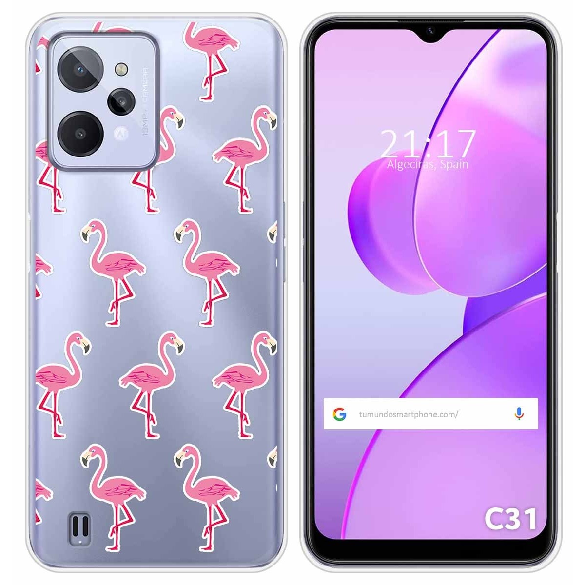 Funda Silicona Transparente para Realme C31 diseño Flamenco Dibujos