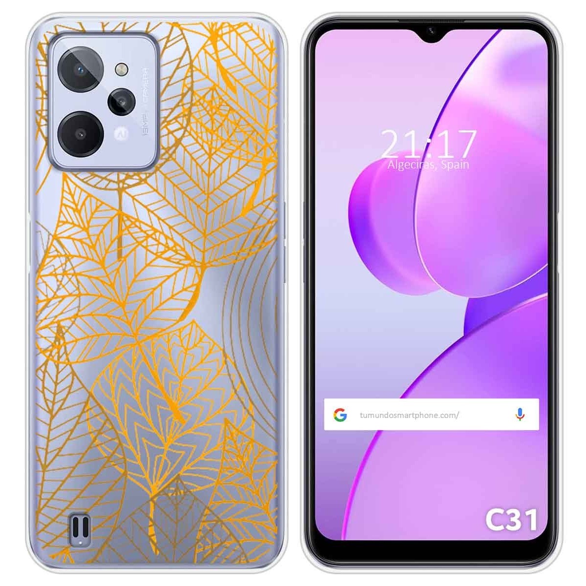 Funda Silicona Transparente para Realme C31 diseño Hojas Dibujos