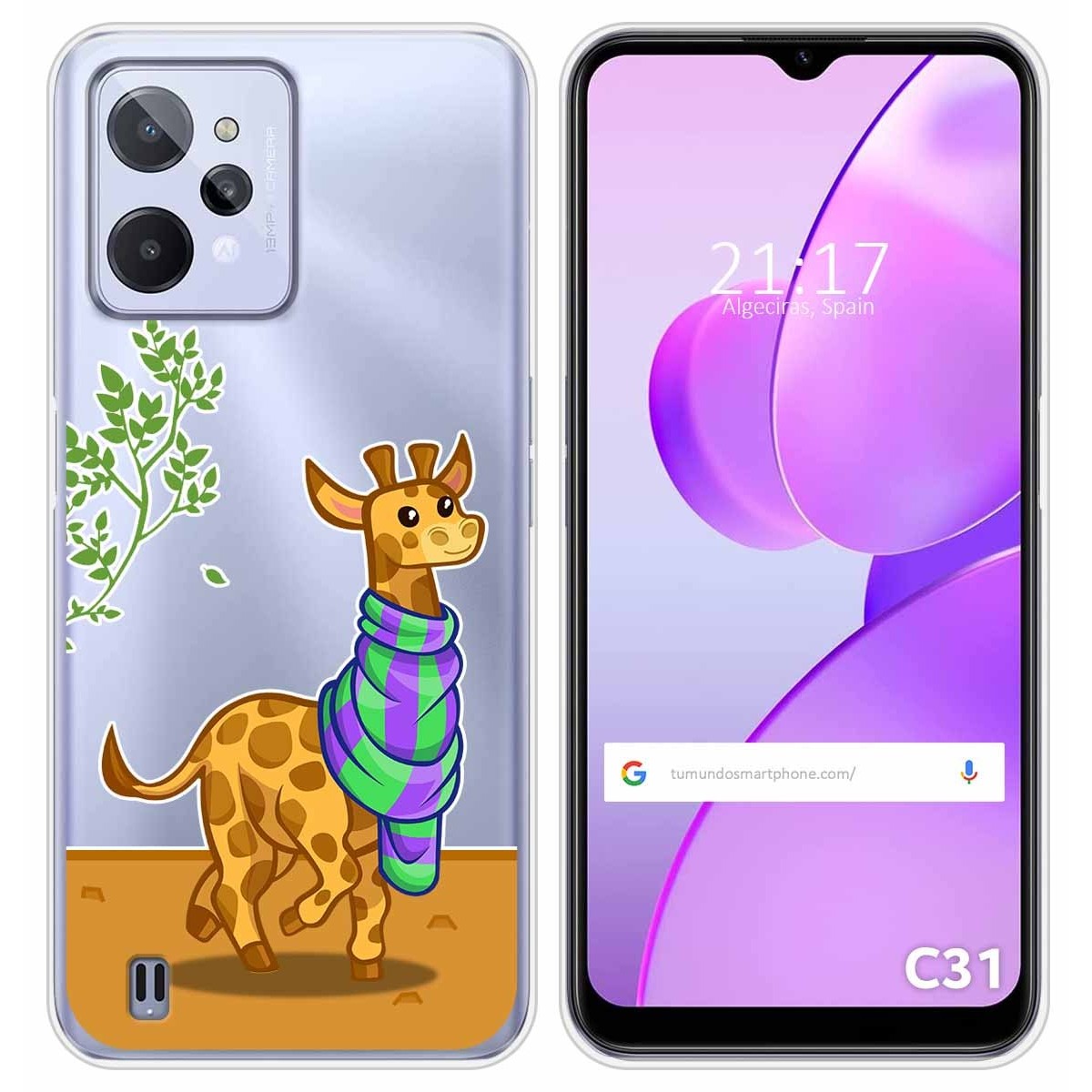 Funda Silicona Transparente para Realme C31 diseño Jirafa Dibujos