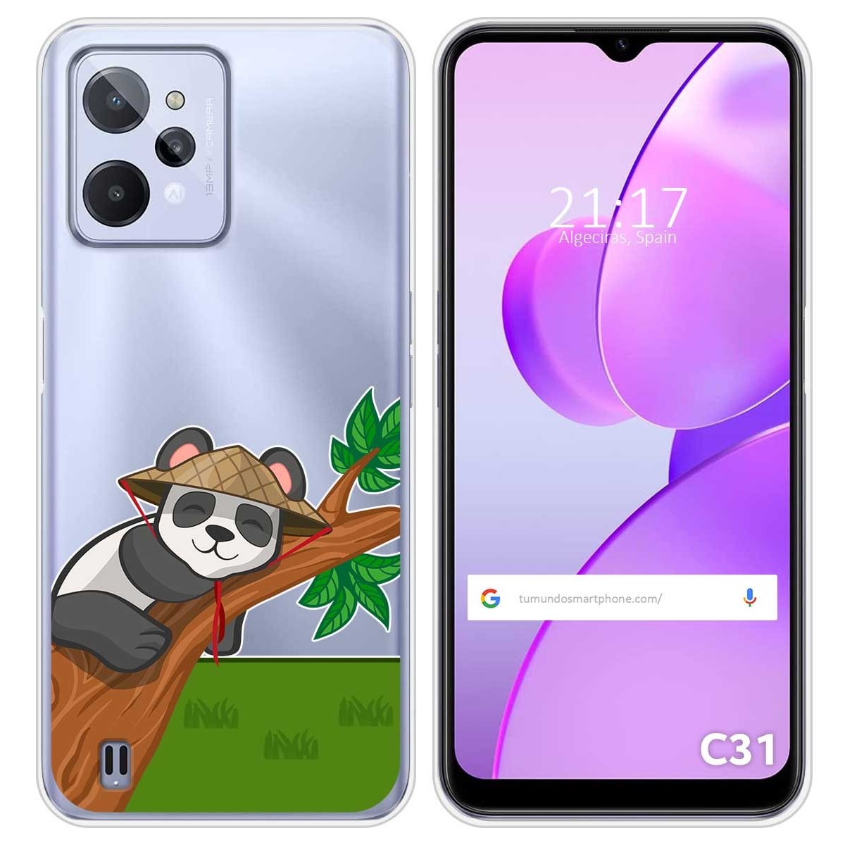 Funda Silicona Transparente para Realme C31 diseño Panda Dibujos
