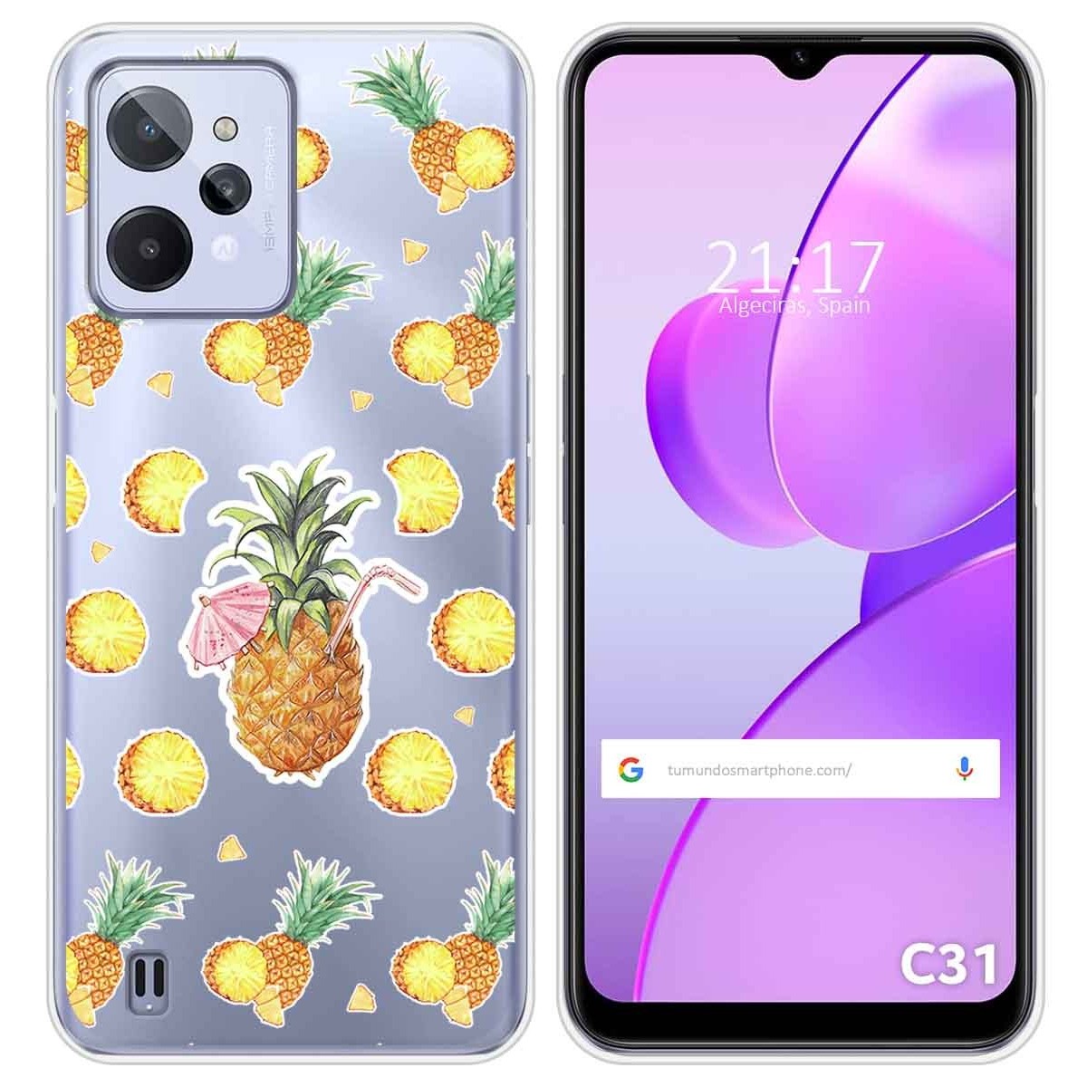 Funda Silicona Transparente para Realme C31 diseño Piña Dibujos