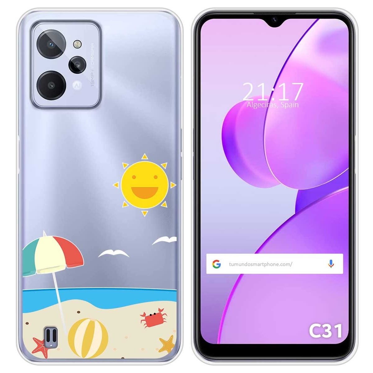 Funda Silicona Transparente para Realme C31 diseño Playa Dibujos
