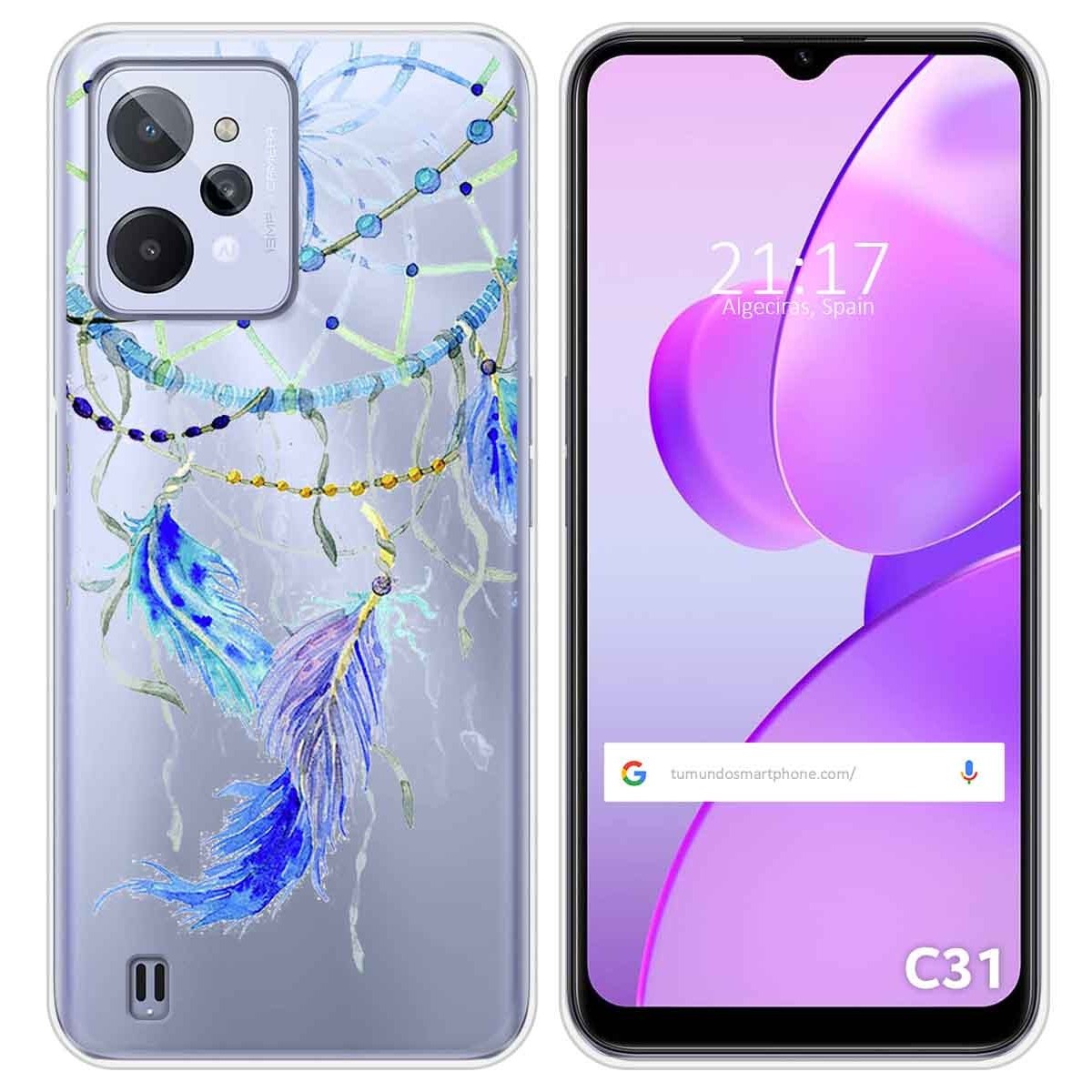 Funda Silicona Transparente para Realme C31 diseño Plumas Dibujos