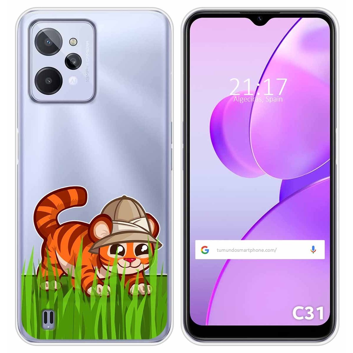Funda Silicona Transparente para Realme C31 diseño Tigre Dibujos