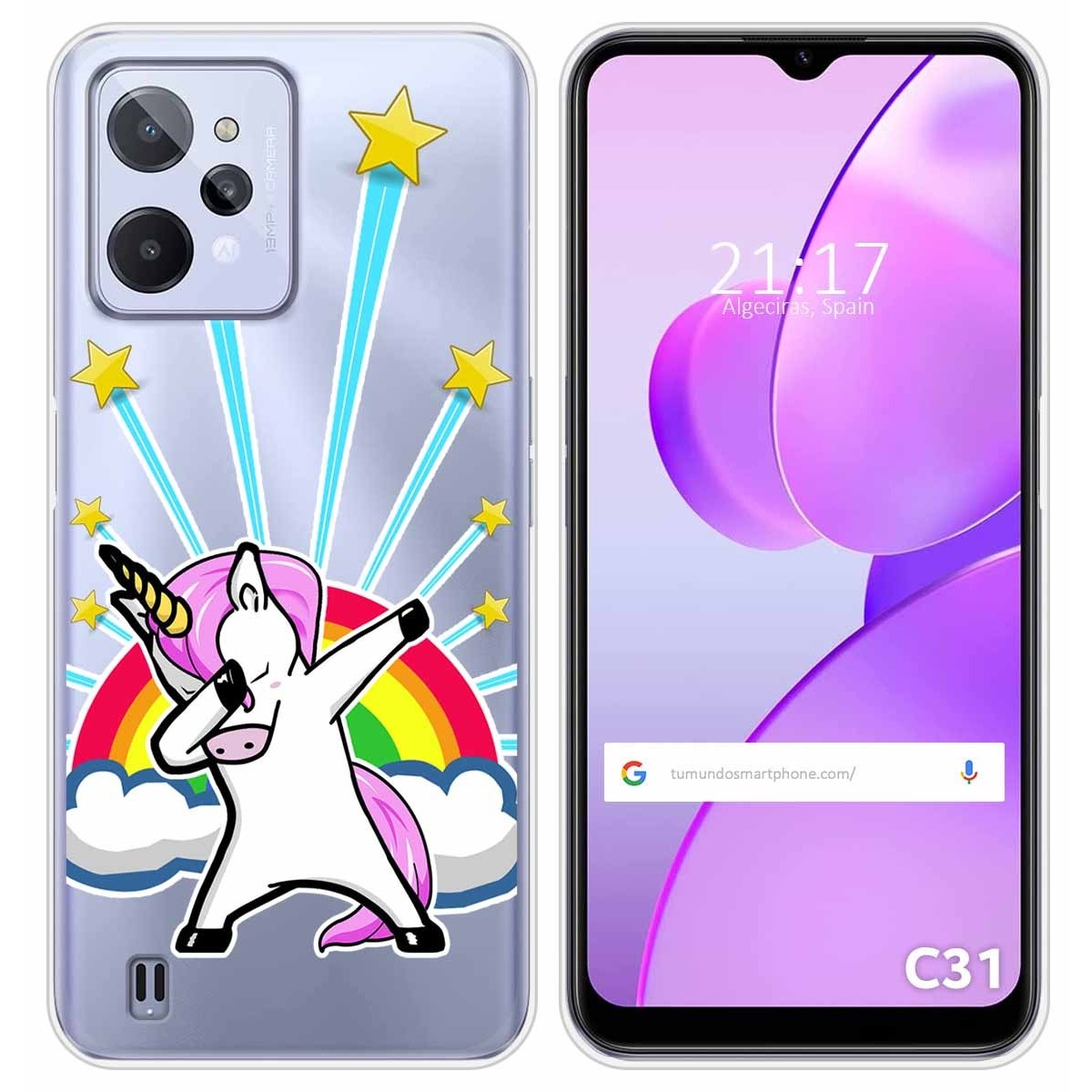 Funda Silicona Transparente para Realme C31 diseño Unicornio Dibujos