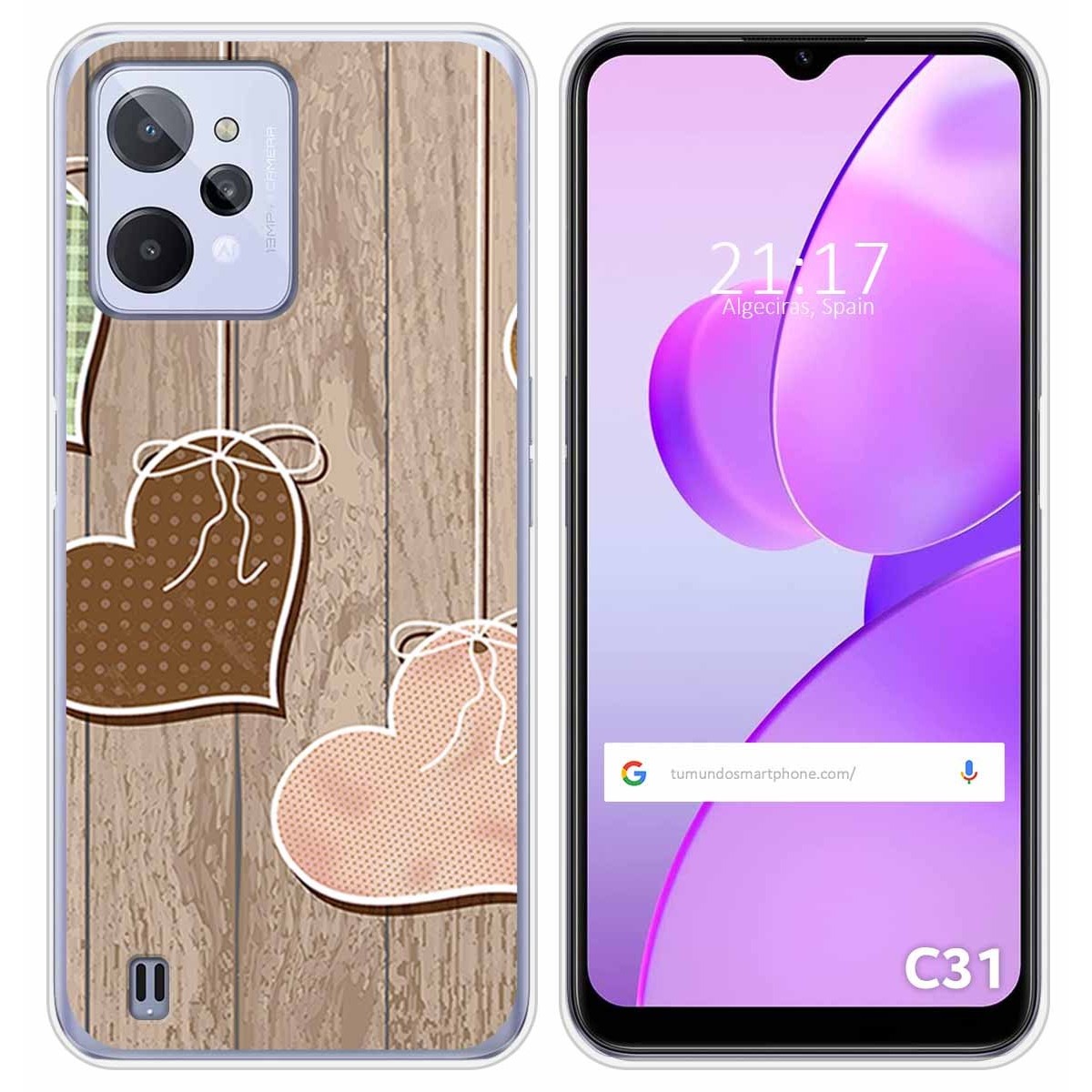 Funda Silicona para Realme C31 diseño Corazones Madera Dibujos