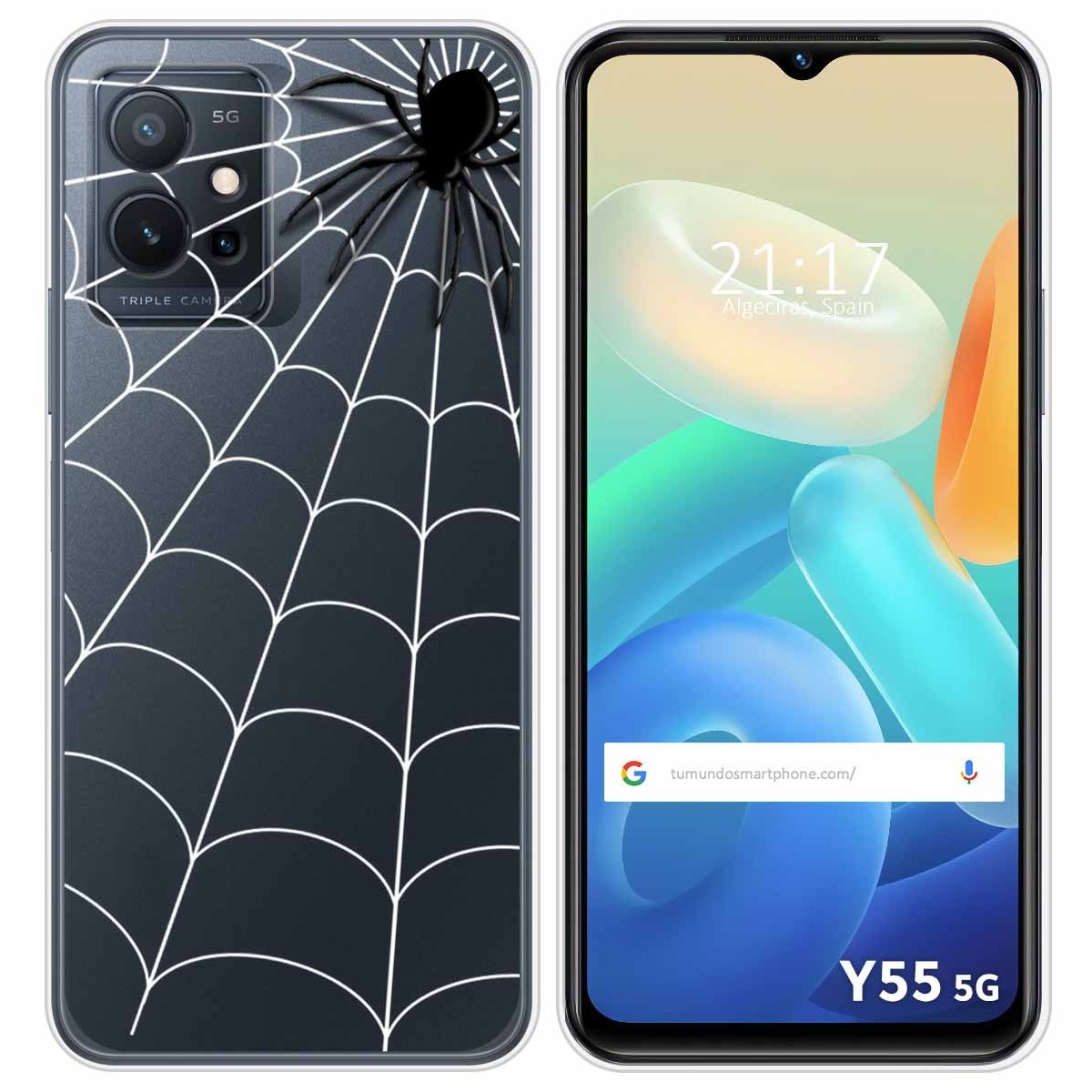 Funda Silicona Transparente para Vivo Y55 5G diseño Araña Dibujos