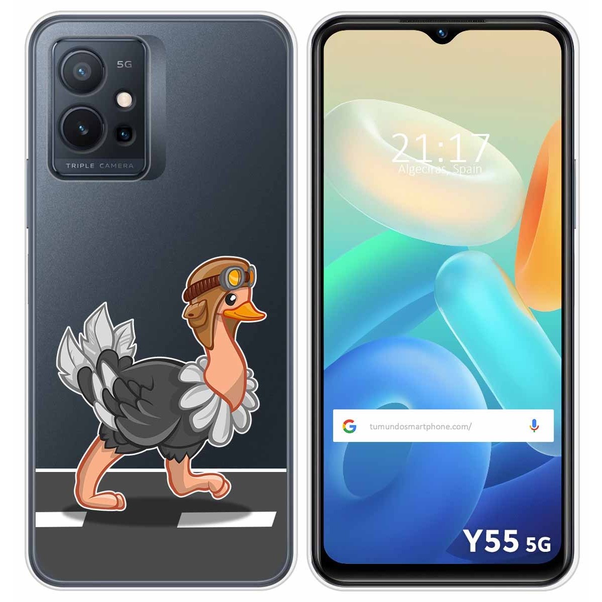 Funda Silicona Transparente para Vivo Y55 5G diseño Avestruz Dibujos