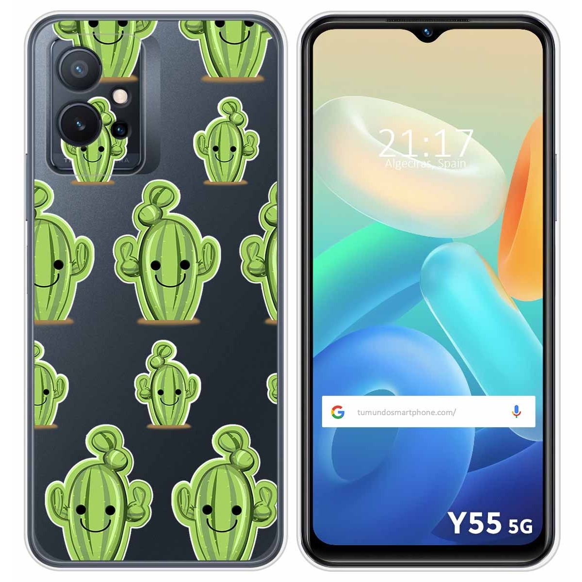 Funda Silicona Transparente para Vivo Y55 5G diseño Cactus Dibujos