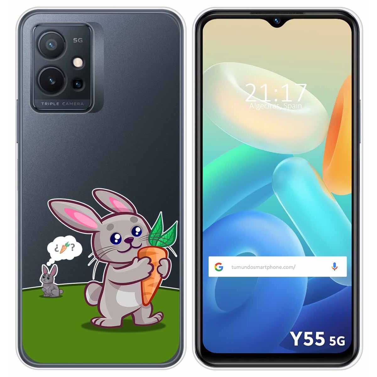 Funda Silicona Transparente para Vivo Y55 5G diseño Conejo Dibujos