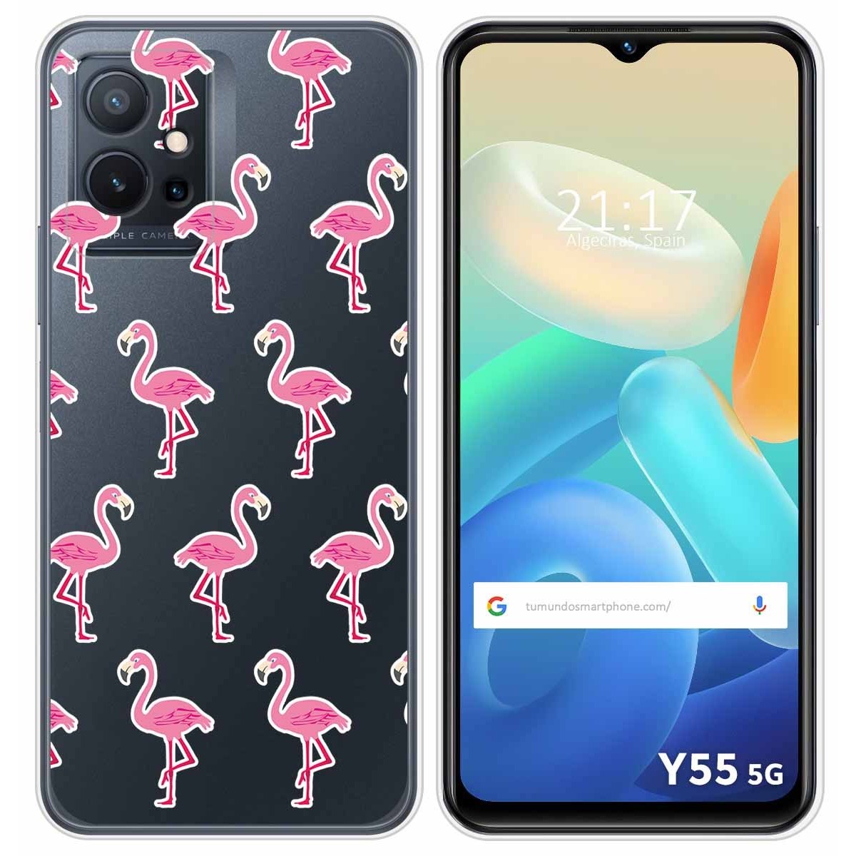 Funda Silicona Transparente para Vivo Y55 5G diseño Flamenco Dibujos