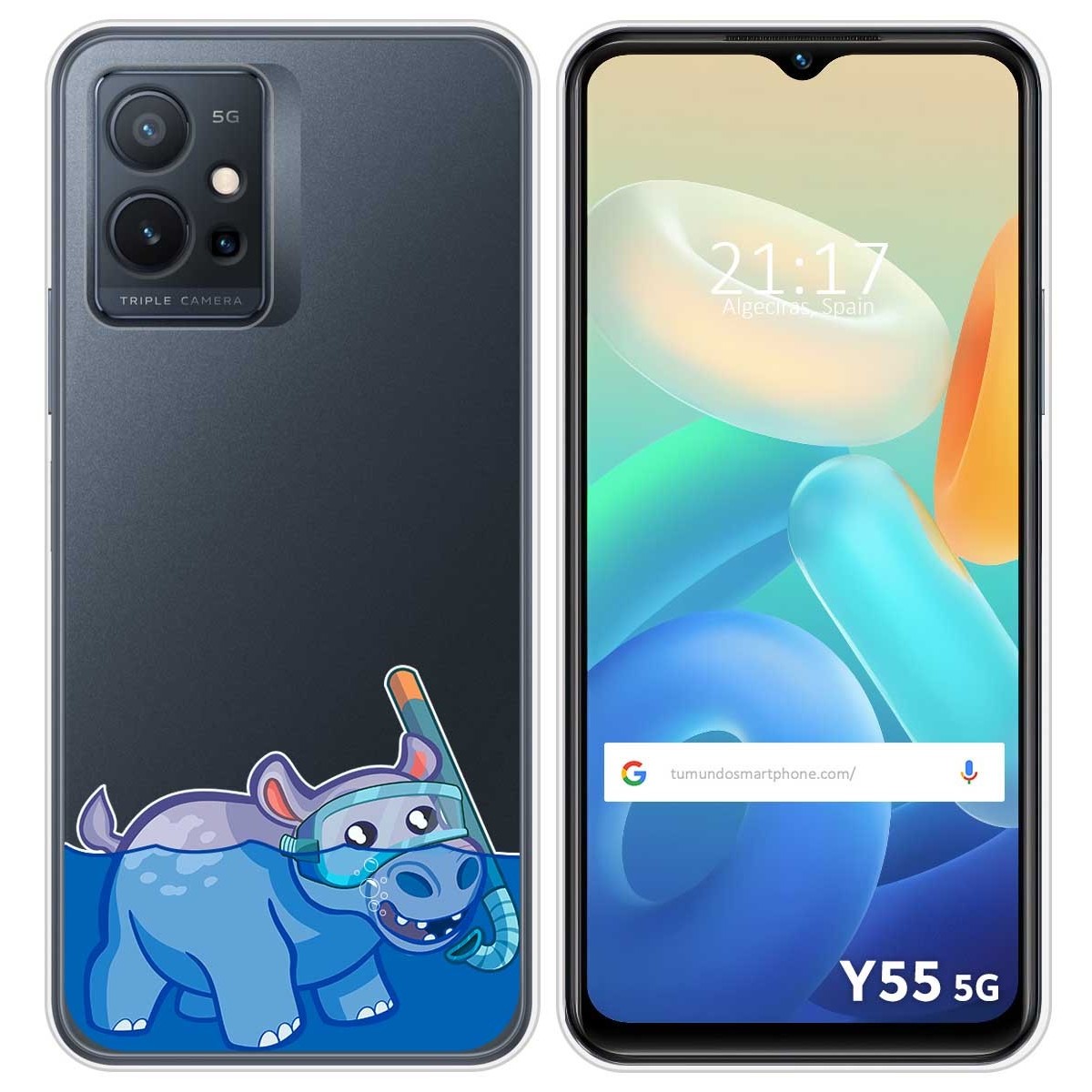 Funda Silicona Transparente para Vivo Y55 5G diseño Hipo Dibujos