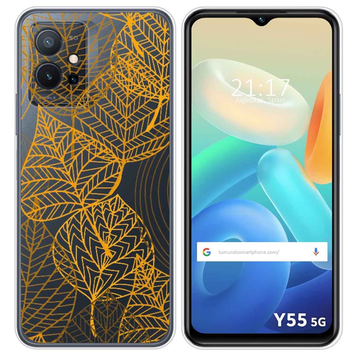 Funda Silicona Transparente para Vivo Y55 5G diseño Hojas Dibujos