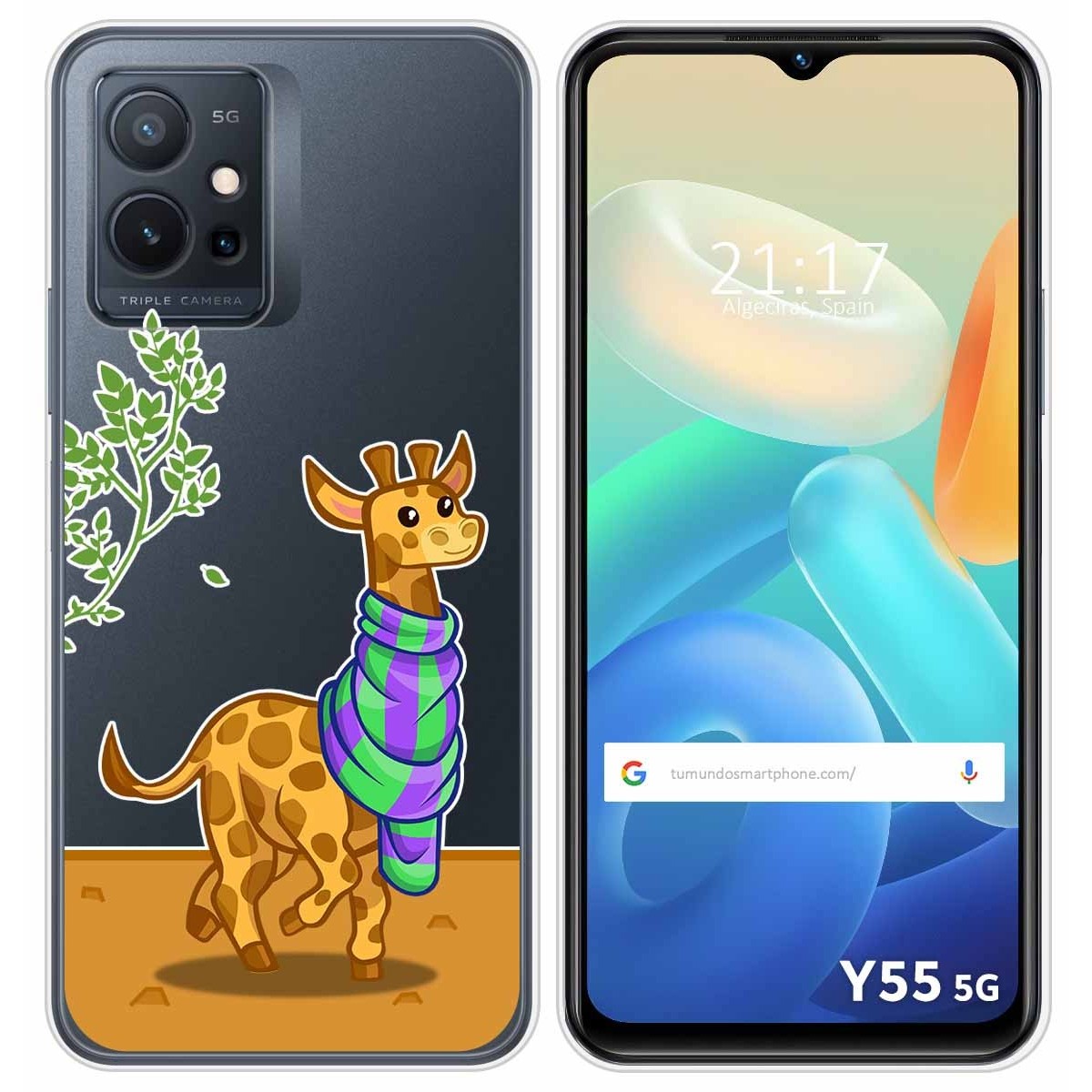 Funda Silicona Transparente para Vivo Y55 5G diseño Jirafa Dibujos