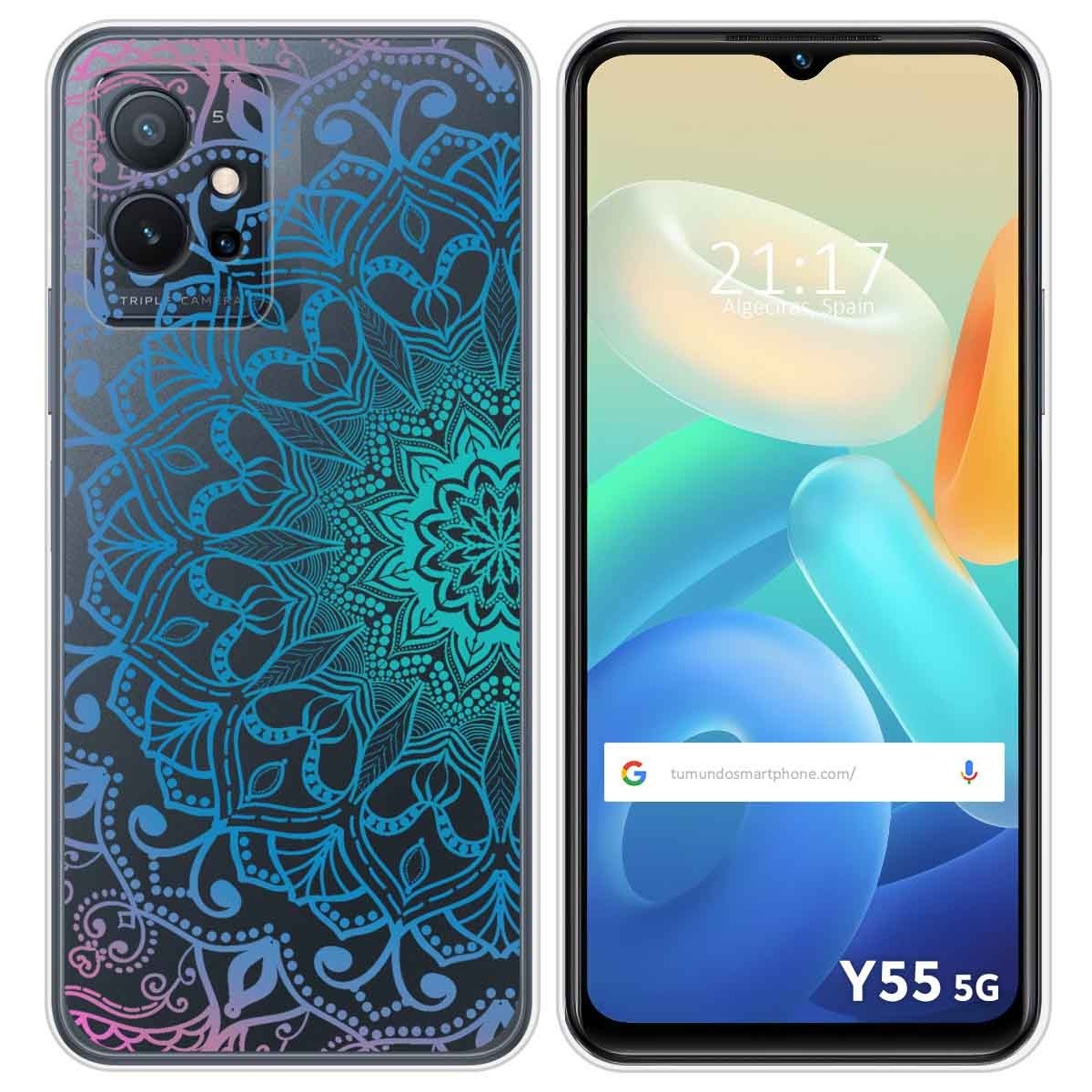 Funda Silicona Transparente para Vivo Y55 5G diseño Mandala Dibujos
