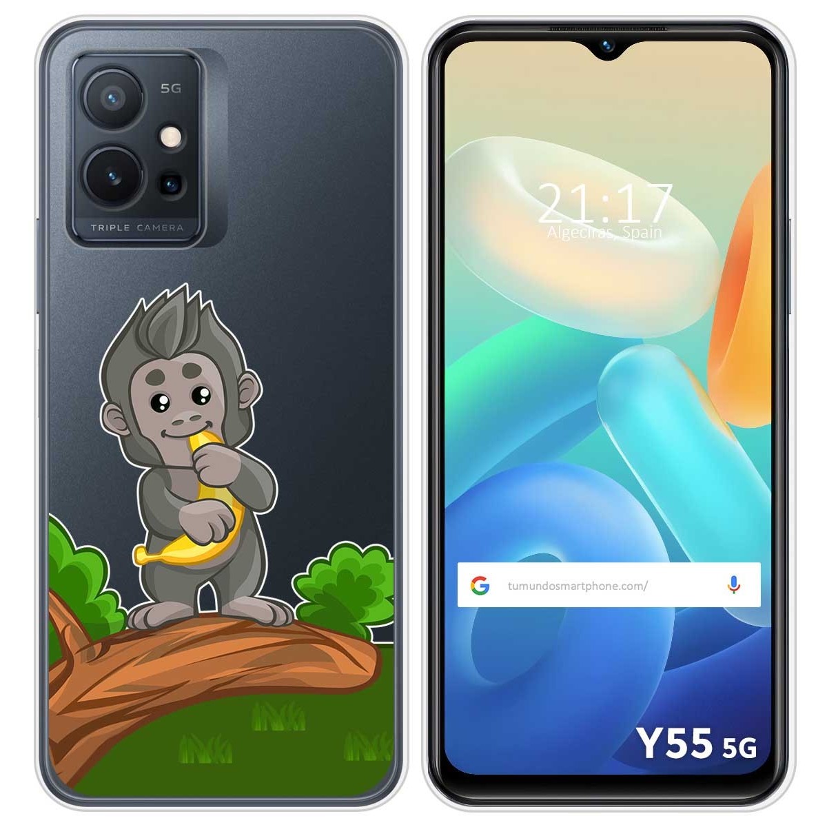 Funda Silicona Transparente para Vivo Y55 5G diseño Mono Dibujos
