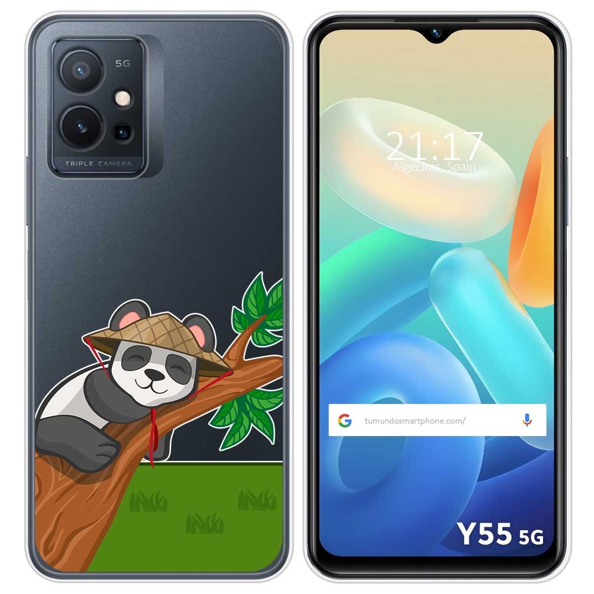 Funda Silicona Transparente para Vivo Y55 5G diseño Panda Dibujos
