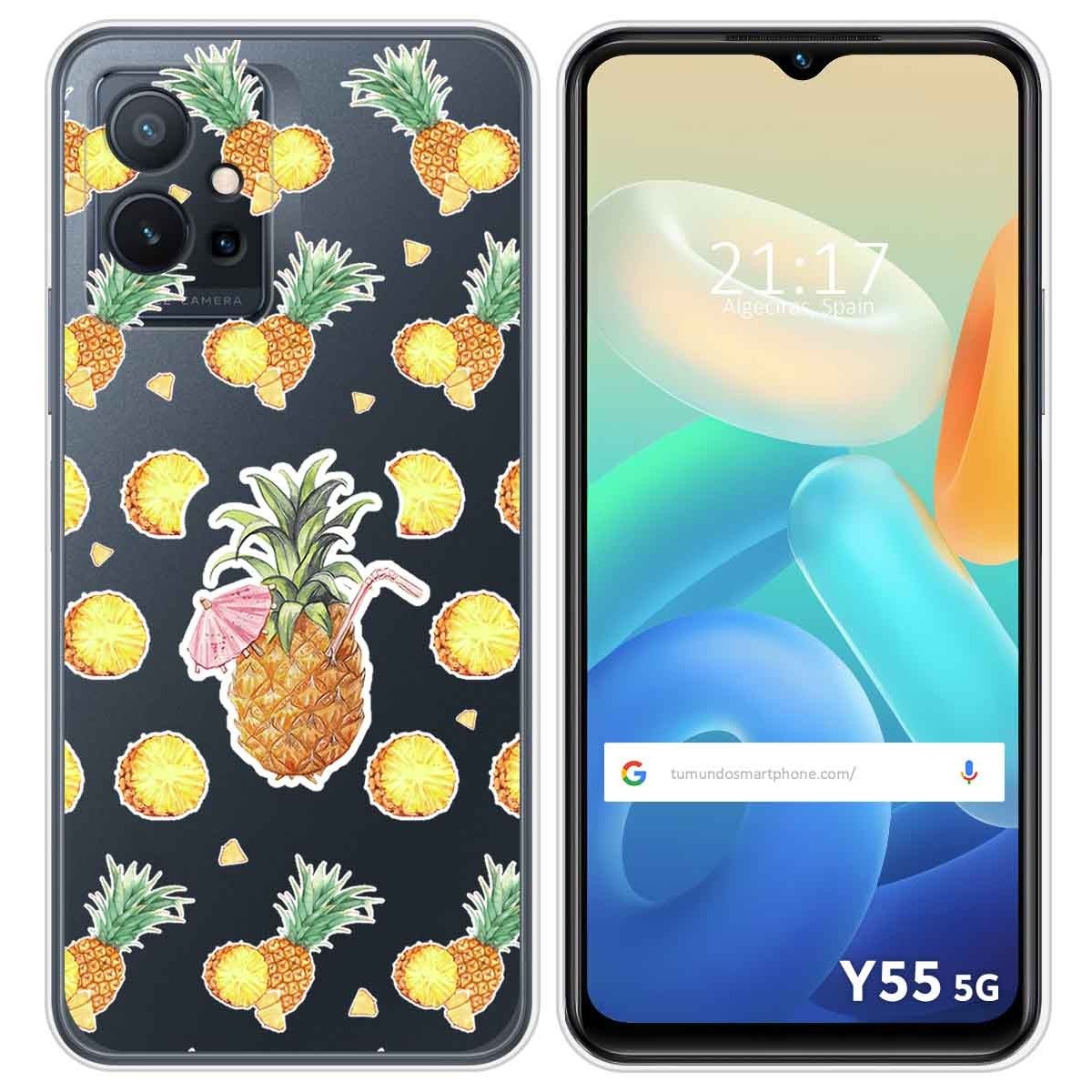 Funda Silicona Transparente para Vivo Y55 5G diseño Piña Dibujos