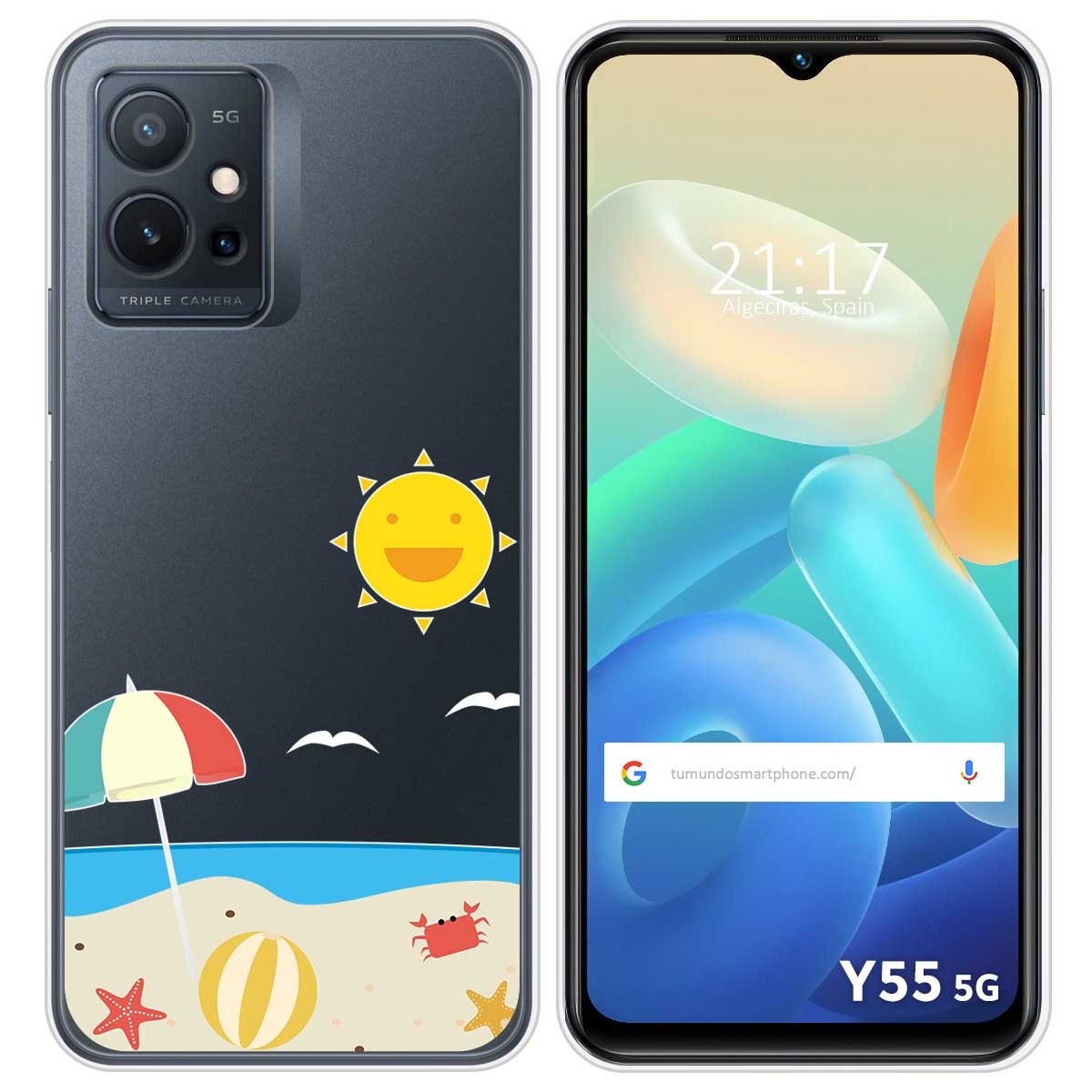 Funda Silicona Transparente para Vivo Y55 5G diseño Playa Dibujos