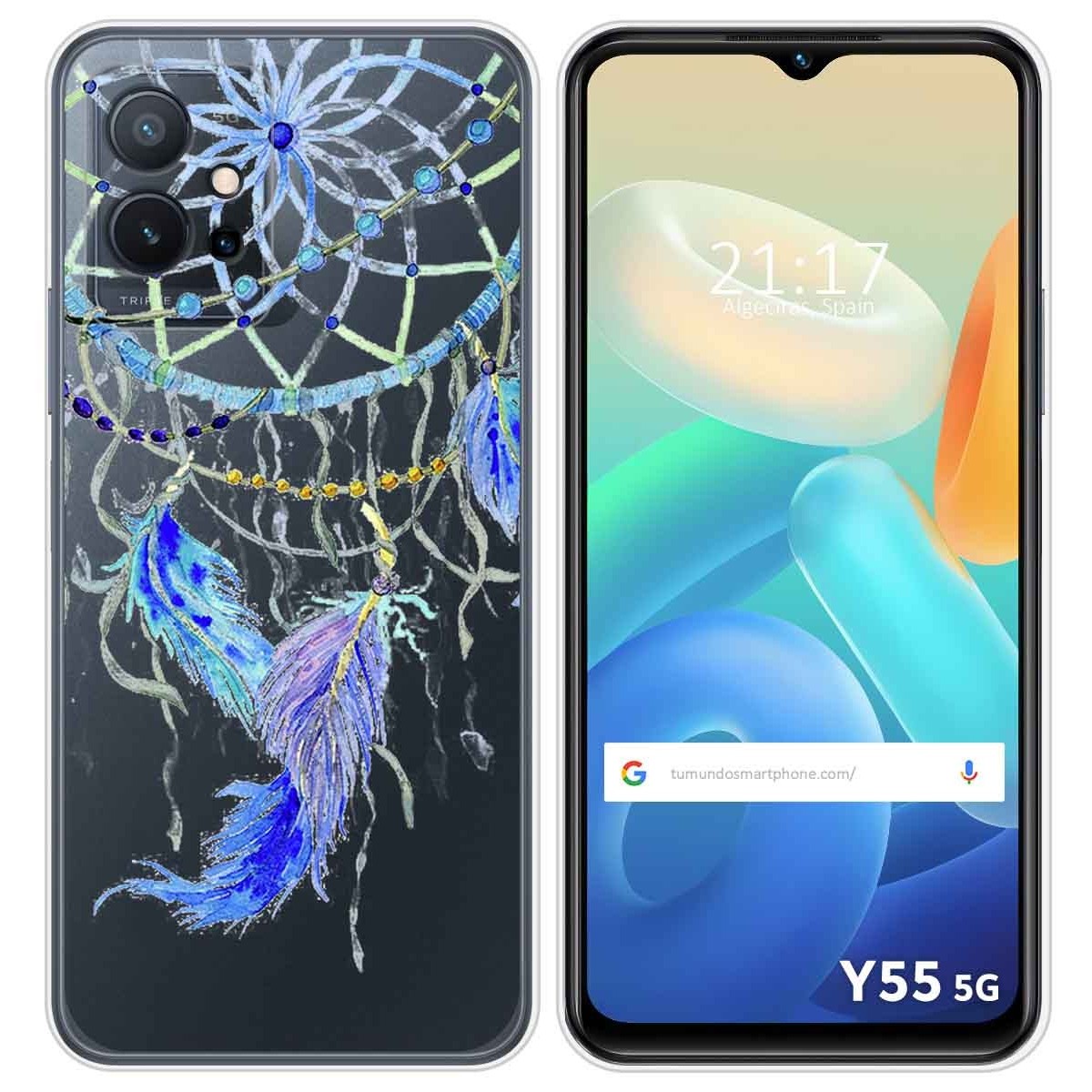 Funda Silicona Transparente para Vivo Y55 5G diseño Plumas Dibujos