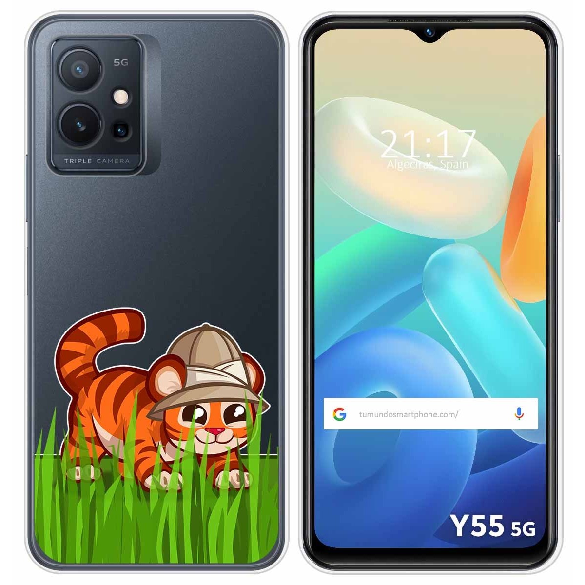 Funda Silicona Transparente para Vivo Y55 5G diseño Tigre Dibujos