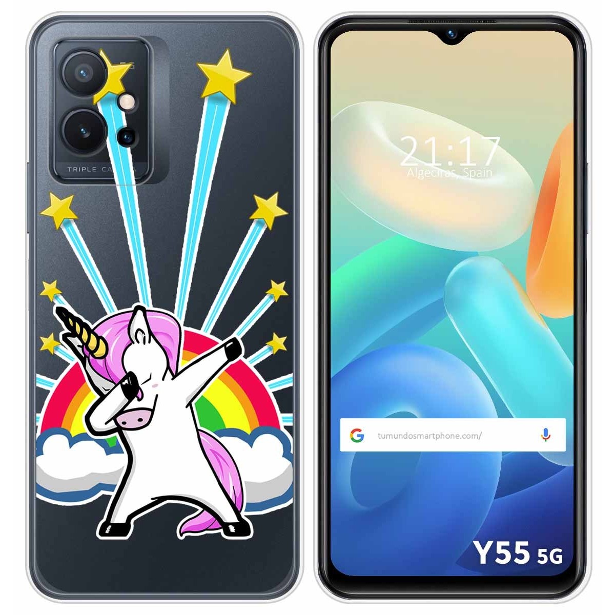 Funda Silicona Transparente para Vivo Y55 5G diseño Unicornio Dibujos