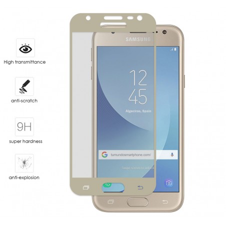 Protector Cristal Templado Frontal Completo 5D Curvo Dorado para Samsung Galaxy J3 (2017) Vidrio