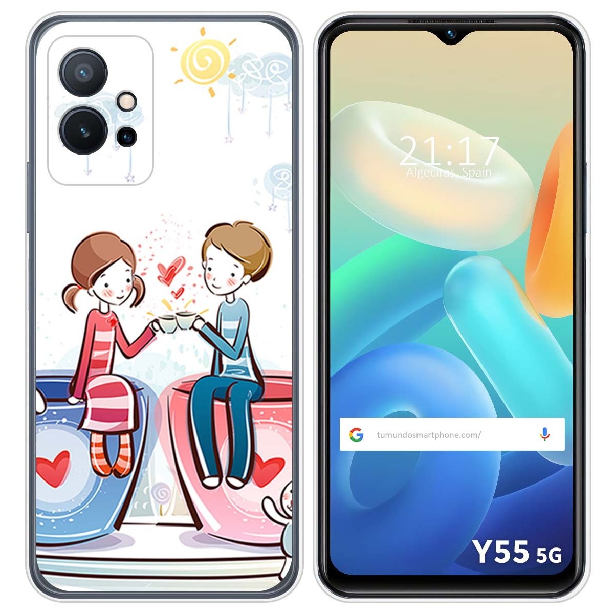 Funda Silicona para Vivo Y55 5G diseño Café Dibujos