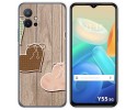 Funda Silicona para Vivo Y55 5G diseño Corazones Madera Dibujos