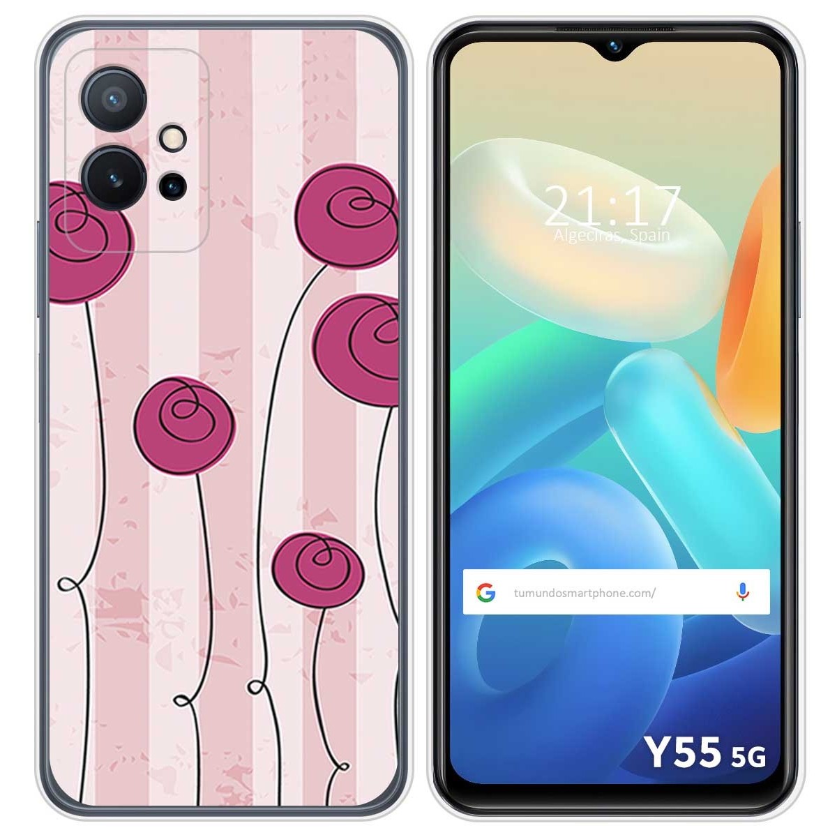 Funda Silicona para Vivo Y55 5G diseño Flores Vintage Dibujos