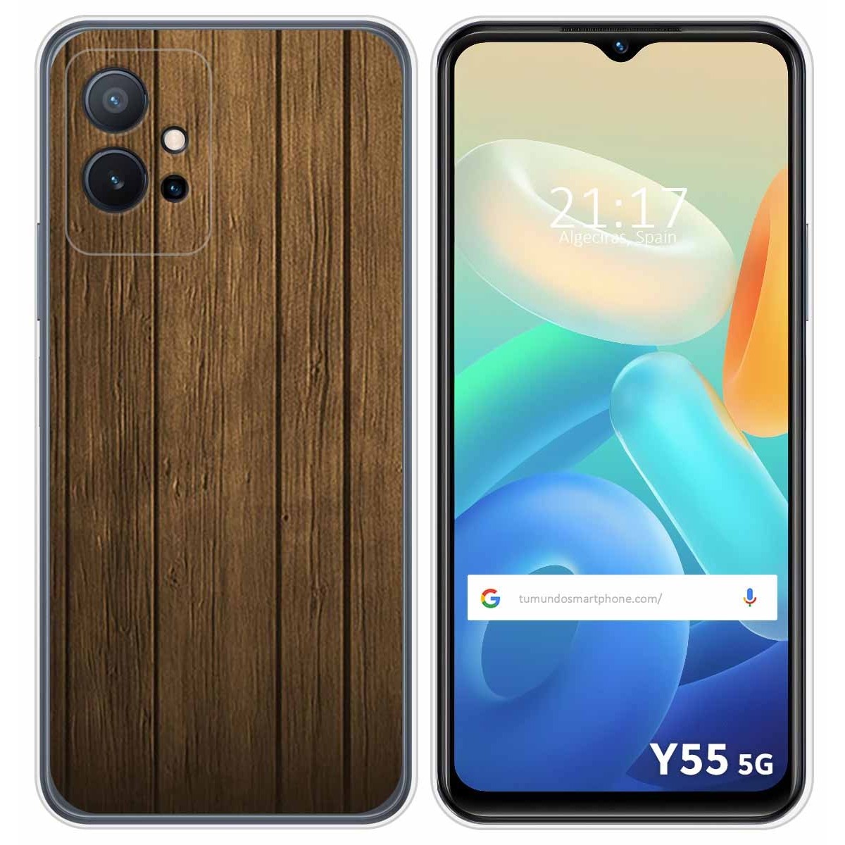 Funda Silicona para Vivo Y55 5G diseño Madera Dibujos