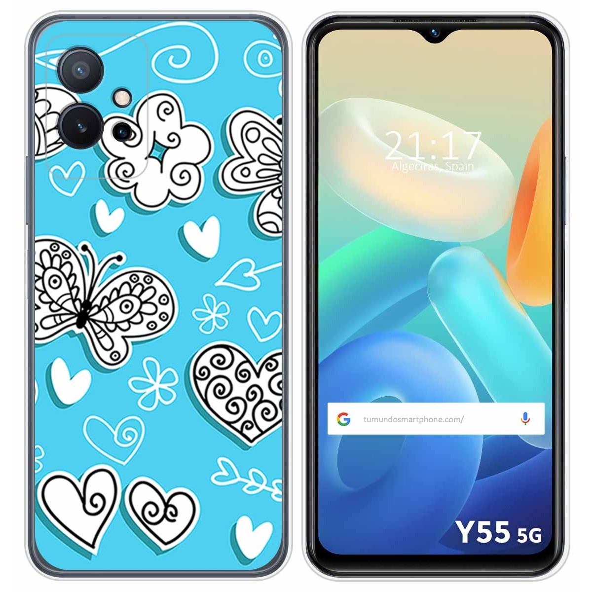 Funda Silicona para Vivo Y55 5G diseño Mariposas Dibujos