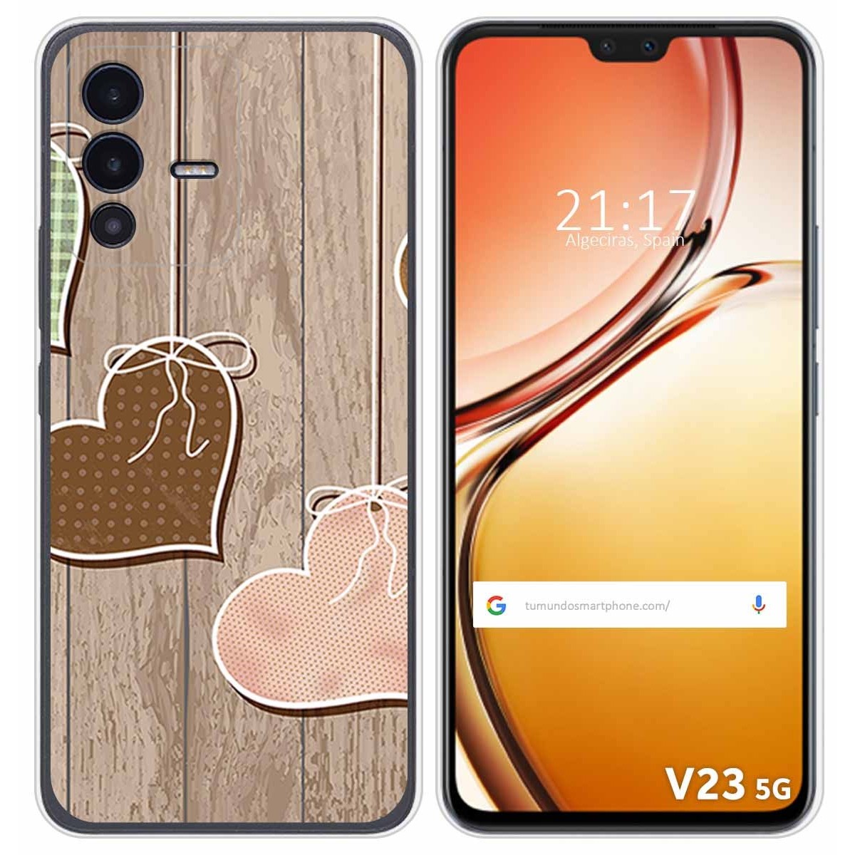 Funda Silicona para Vivo V23 5G diseño Corazones Madera Dibujos