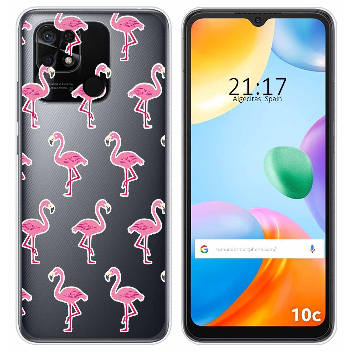 Funda Silicona Transparente para Xiaomi Redmi 10C diseño Flamenco Dibujos