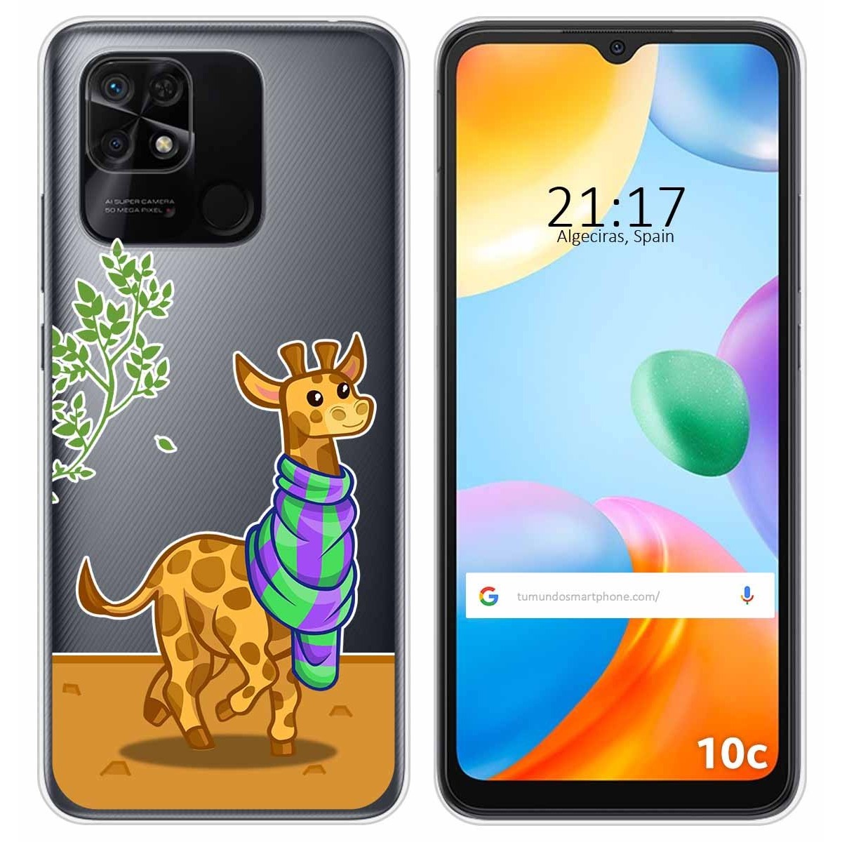 Funda Silicona Transparente para Xiaomi Redmi 10C diseño Jirafa Dibujos