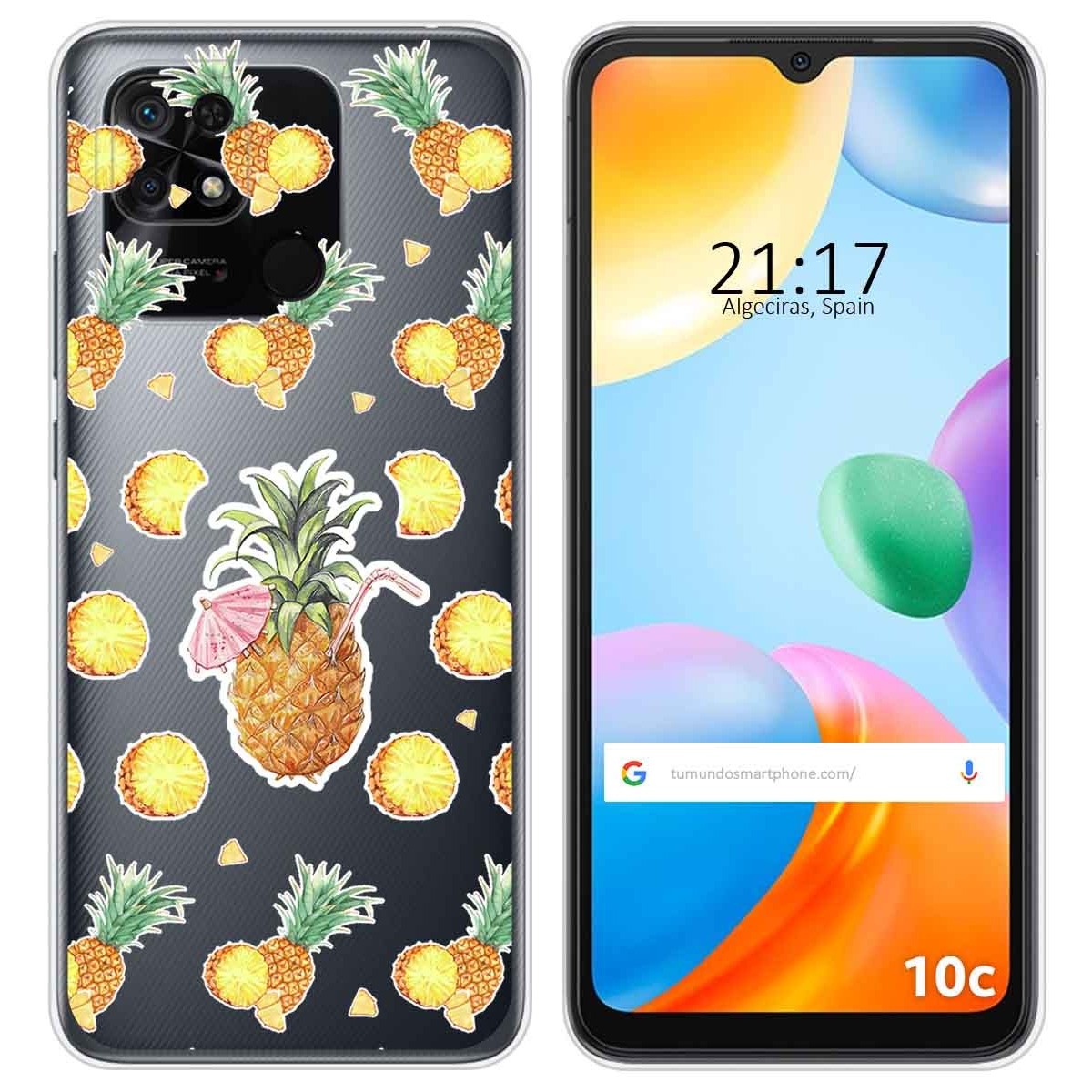 Funda Silicona Transparente para Xiaomi Redmi 10C diseño Piña Dibujos