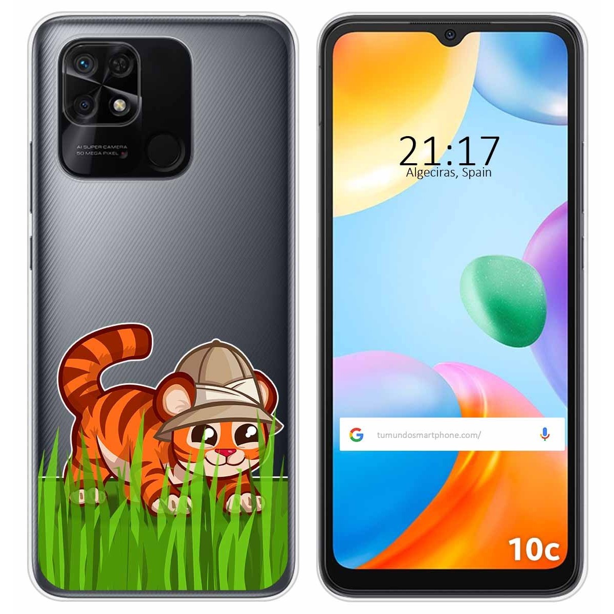 Funda Silicona Transparente para Xiaomi Redmi 10C diseño Tigre Dibujos