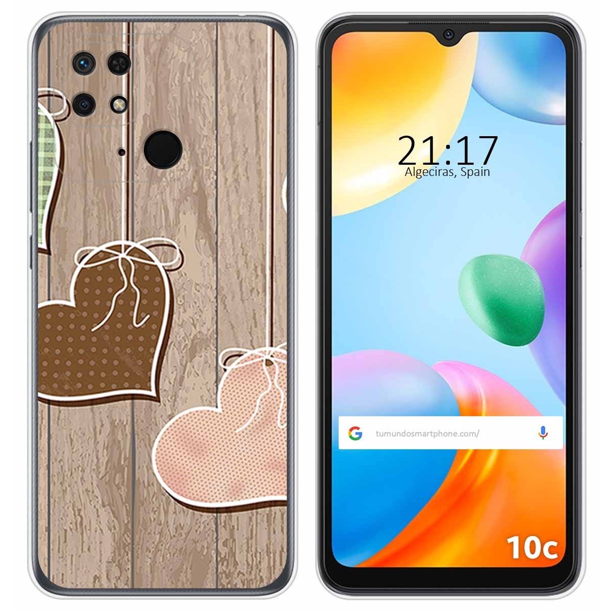 Funda Silicona para Xiaomi Redmi 10C diseño Corazones Madera Dibujos