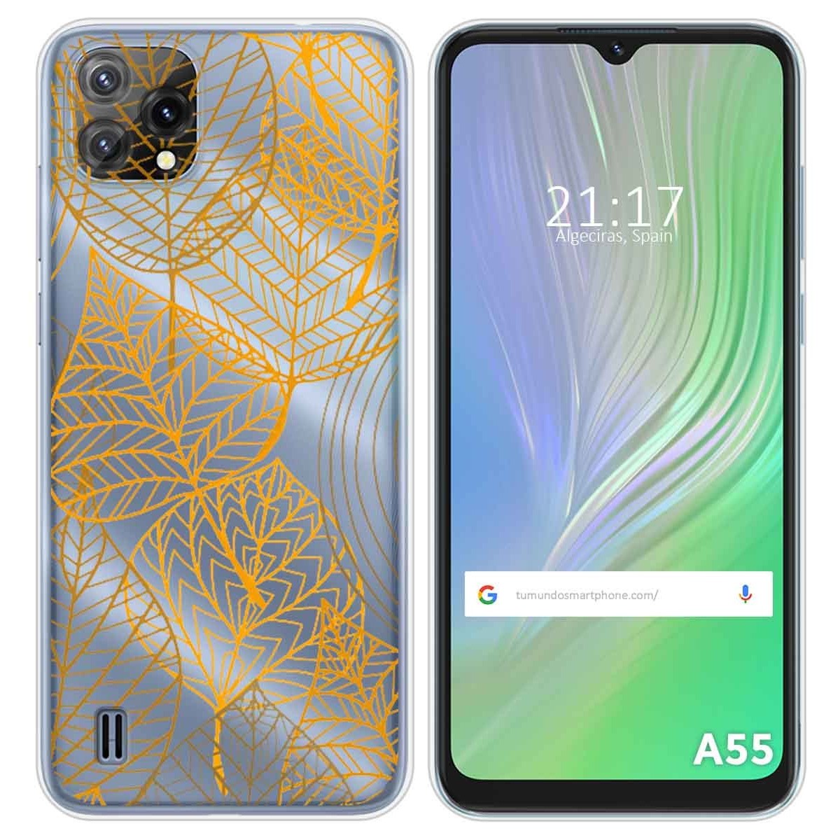 Funda Silicona Transparente para Blackview A55 diseño Hojas Dibujos