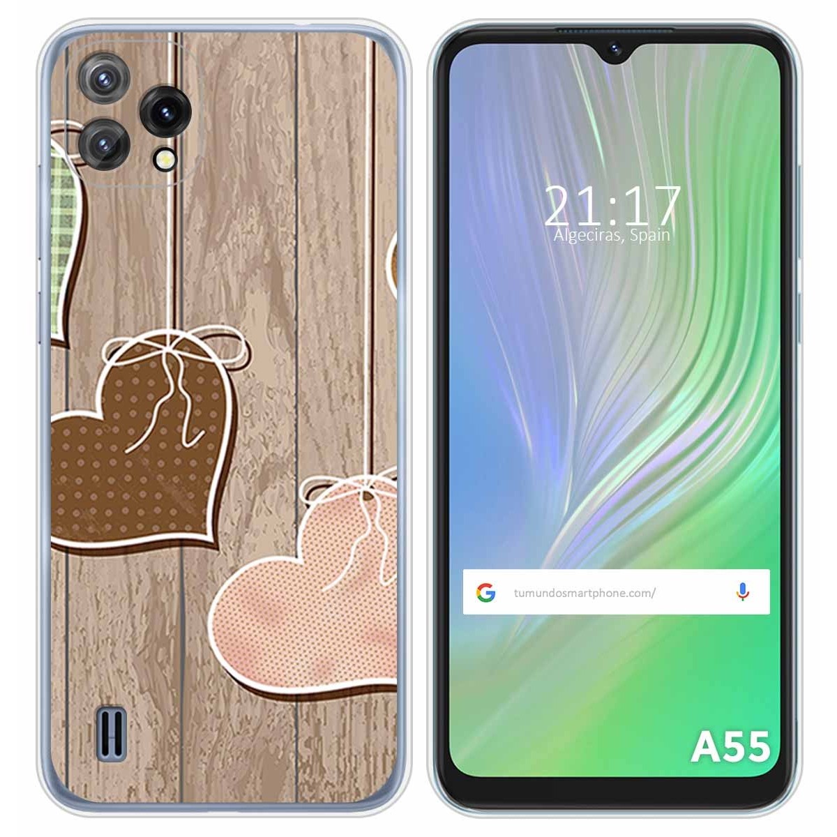 Funda Silicona para Blackview A55 diseño Corazones Madera Dibujos