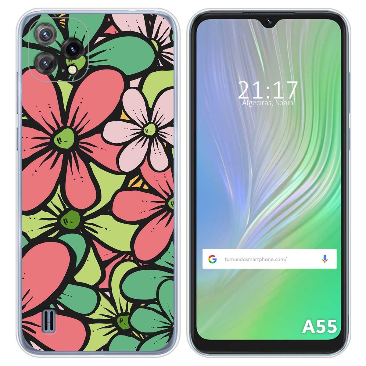 Funda Silicona Transparente para Blackview A55 diseño Flores 02 Dibujos