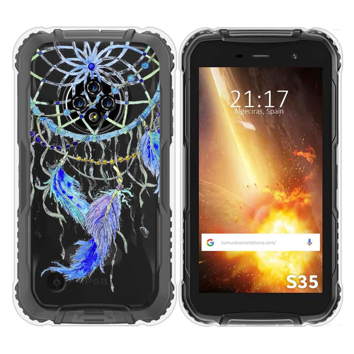 Funda Silicona Transparente para Doogee S35 / S35T / S35 Pro diseño Plumas Dibujos