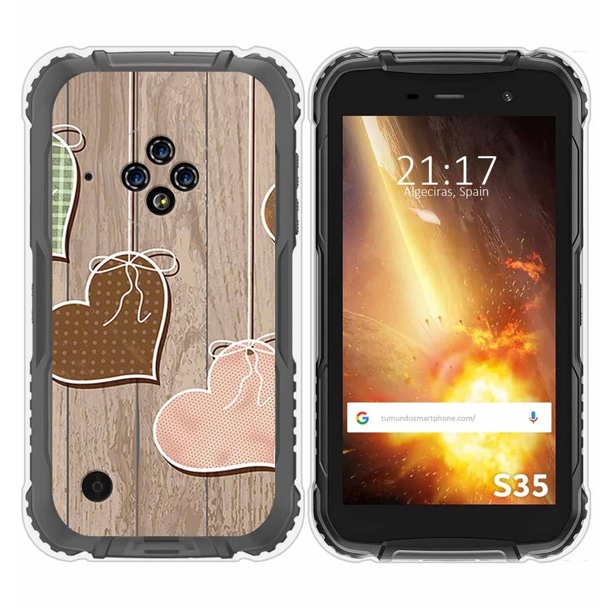 Funda Silicona para Doogee S35 / S35T / S35 Pro diseño Corazones Madera Dibujos