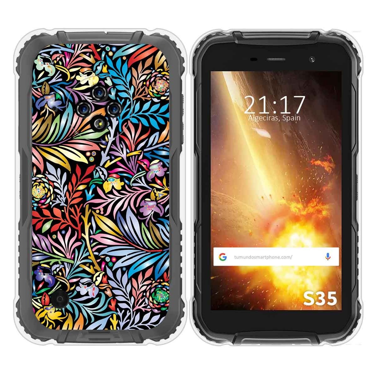 Funda Silicona Transparente para Doogee S35 / S35T / S35 Pro diseño Flores 04 Dibujos