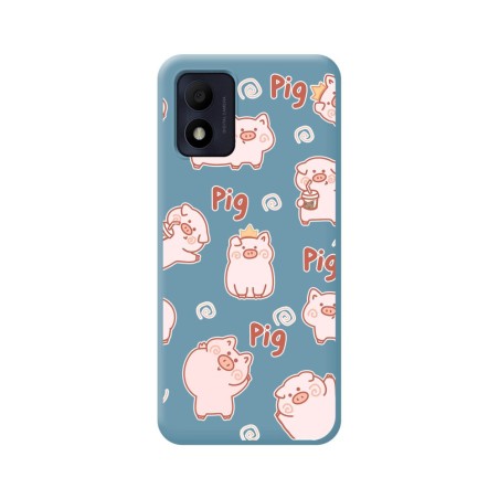 Funda Silicona Líquida Azul para Alcatel 1B 2022 diseño Cerdos Dibujos